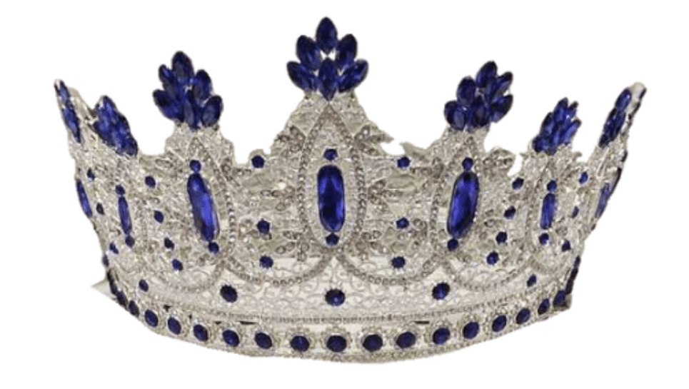 Silver crown with blue gemstones